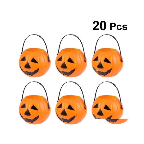 Decorazione per feste 20 pezzi Secchio di zucca in plastica Puntelli per prestazioni eleganti Porta dolci per la casa Decorazioni di Halloween Scatola per organizer Y Dhtiw