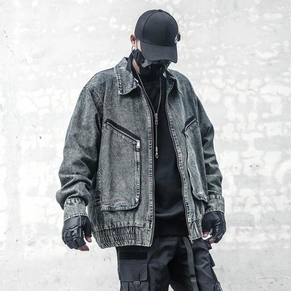 Tute da uomo Techwear Donna Lavare l'acqua per realizzare la vecchia giacca di jeans vintage da lavoro di High Street Autunno Neutro Fritto