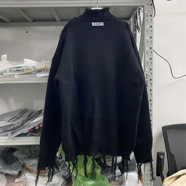 Maglioni da uomo Maglione oversize lavorato a maglia VTM Uomo Donna Dolcevita in lana Destroy nero di qualità