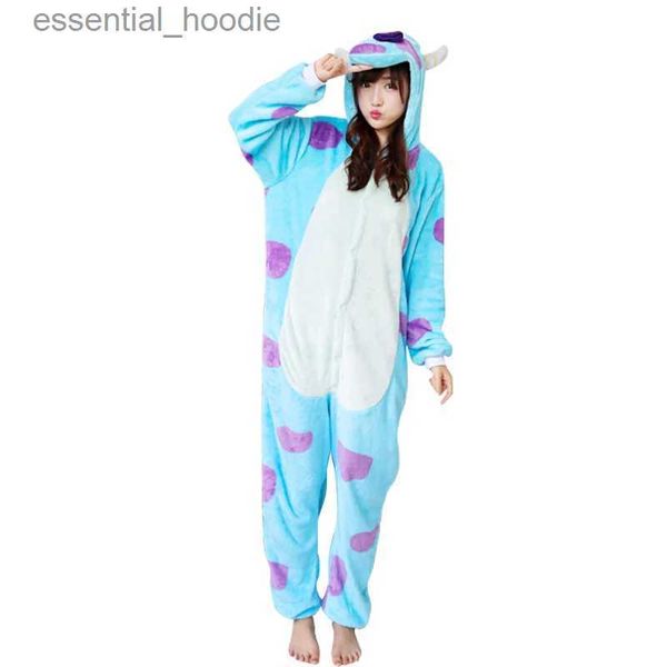 Женская пижама Kigurumi Blue Monster для взрослых, комбинезоны с животными для женщин и мужчин, зимние пижамы Kegurumi, фланелевая пижама L231129