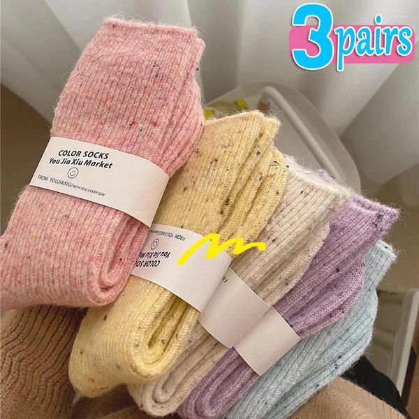 Frauen Socken 3pairs Verdickte Feste Farbe frauen Dot Herbst Winter Wolle Für Weibliche Nette Mädchen Mittleren Rohr Pile kaschmir Socke