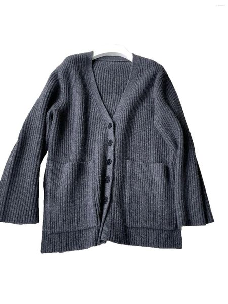Malhas femininas lã com decote em v malha cardigan moda simples casual atmosfera confortável versátil 2024 outono e inverno 1107