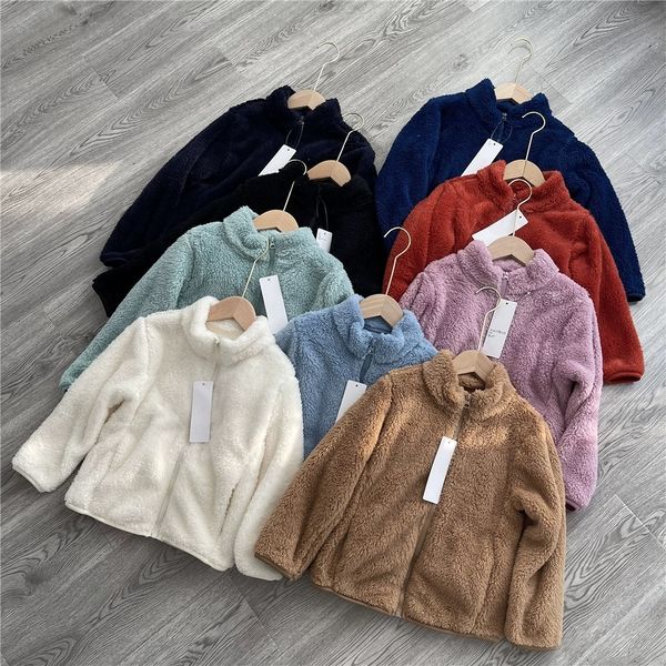 Crianças roupas de grife moda infantil marca outono e inverno gola longa veludo meninos e meninas agitando lã de grão engrossado quente à prova de vento zip cardigan jaqueta