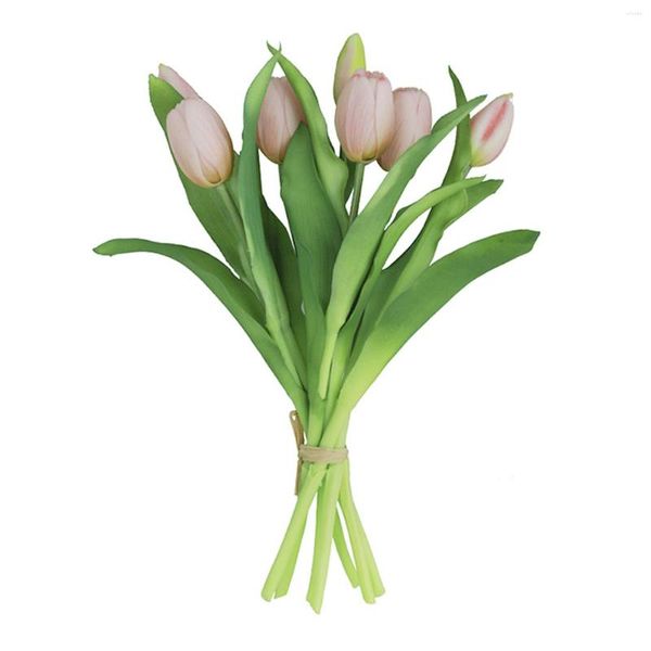 Flores decorativas Tulipe Artificial Tulip Garden Elegante com Ribbon Plástico Sala de Plástico EL Birthday Office Day Mothers Day Sturdy Real Touch