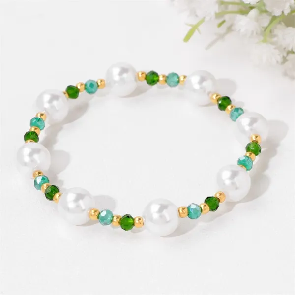 Bracciale con ciondolo perla imitazione filo, perline sfaccettate in cristallo verde, braccialetti acrilici artificiali per gioielli da donna