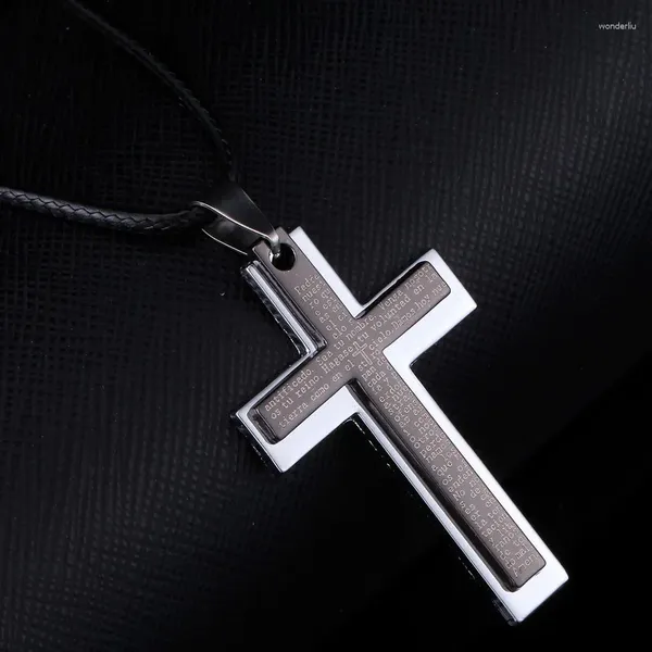 Colares Pingente TDQUEEN Cross Bib Colar Retro Vintage Metal Preto Cordão De Couro Punk Jesus Homens Colar