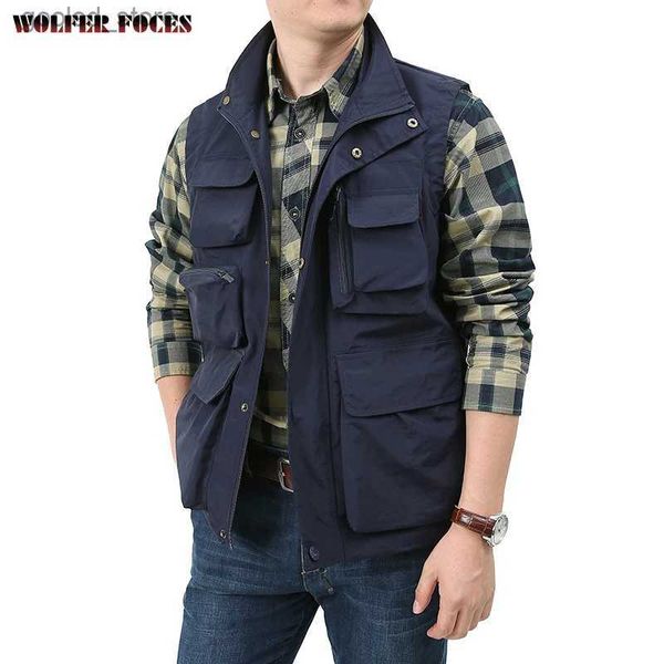 Männer Westen Sommer Outdoor Fotograf Weste Männer Entladen Weste Taktische Webbed Gear Mantel Werkzeug Viele Taschen Arbeit Ärmellose Jacke Mann Q231129