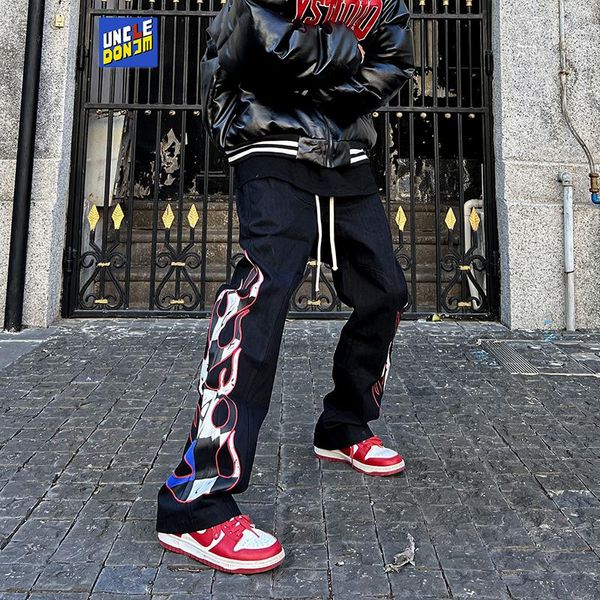 Hosen Flammenmuster Flare Hosen Korean Streetwear Punkhose Jogger Männer Hip Hop Cargo Hosen Harem Hosen