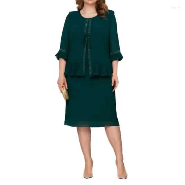 Vestidos de trabalho vestido de festa conjunto roupas femininas 3/4 manga cardigan topos midi terno elegante cor sólida senhora do escritório roupas tamanhos grandes