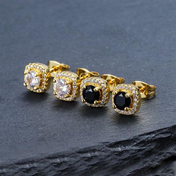 Mens Hip Hop Stud Earrings Jewelry High Quality Fashion Round Gold Silver Black Diamond Earring For Men2615