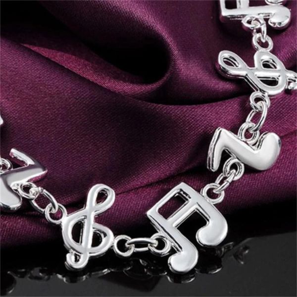 Ювелирные браслеты со звеньями, модные универсальные женские серебристые милые однотонные женские браслеты с музыкальной нотой, ювелирные изделия