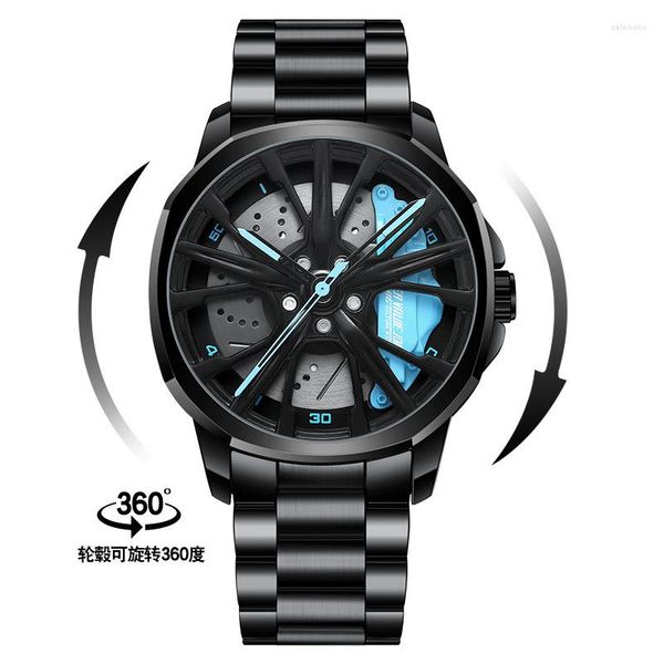 Relógios de moda de moda relógio de roda giratória para homens esportes de quartzo wristwatch tendência de carro esportivo legal relógios de cinto de couro masculino