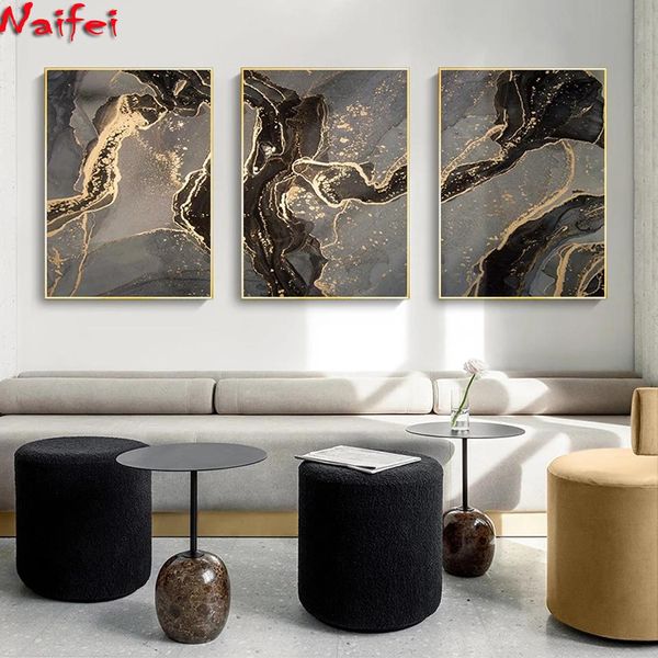 Punta Golden Black Abstract Line Diamond Painting 3 Pcs Luxury Modern Home Decor Mulple Art Painting Piccole per soggiorno per soggiorno