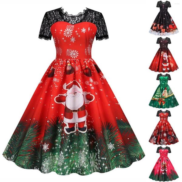 Повседневные платья, женское богемное модное рождественское платье с принтом Санта-звезды и короткими рукавами, комплект Vestidos
