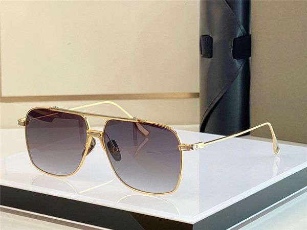 Top K goldene Herren-Design-Sonnenbrille ALKAM mit quadratischem Metallrahmen, schlichter Avantgarde-Stil, hochwertige, vielseitige UV400-Linsenbrille mit Brillenetui