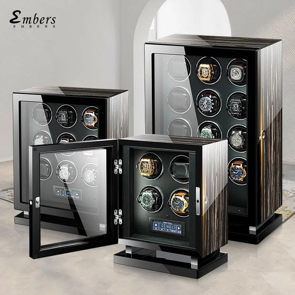 Caixas de relógio Casos Luxo Watch Winder Box Fingerprint Desbloquear Relógios Mecânicos Automático Winding Collection Box Mabuchi Movement 231128