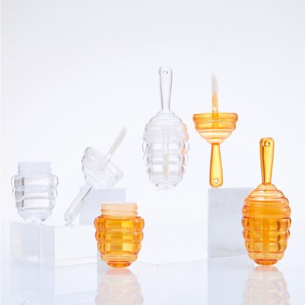 Klarer bernsteinfarbener Honecomb geformtes Lipgloss -Röhrchen mit streifen leerem Honig Lipgloss Container lustiger Lippenbalsamflaschenspender mit Gummi für D WXLV