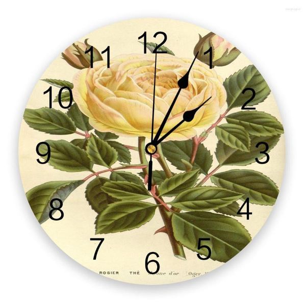 Orologi da parete Fiore giallo Stame Foglia verde Orologio Home Decor Camera da letto Silenzioso Orologio digitale per camerette