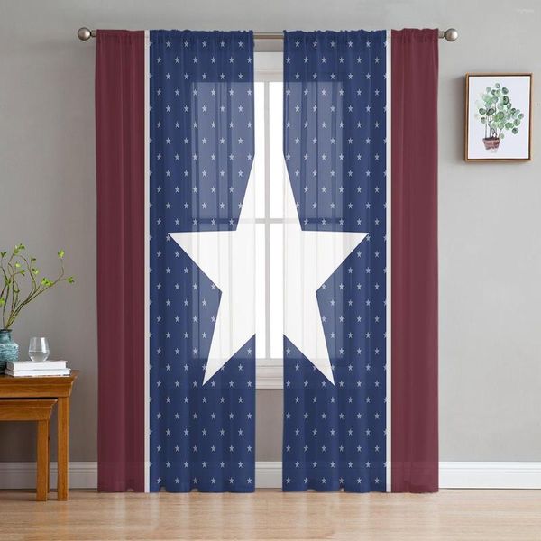 Curta Flag Day Stars Polka Dots Tulle Sheer Curtains for Living Room Luxury Kitchen Decor Decor Organza Bedroom