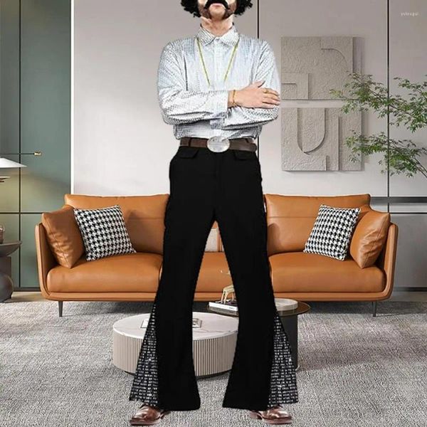 Мужские брюки в стиле ретро, модные брюки в стиле диско, мужские брюки-клеш с расклешенным подолом и блестками для 60-х, 70-х годов, винтажный Хэллоуин