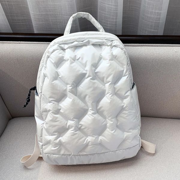Школьные сумки Сверхлегкий зимний теплый рюкзак на пуху для женщин для девочек Модный тренд Легкий хлопковый дорожный рюкзак 231128