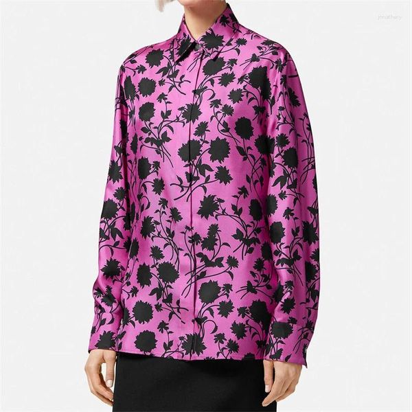 Blusas femininas para moda feminina 2023 outono coreano camisa impressa de alta qualidade seda sintética manga comprida topo y2k
