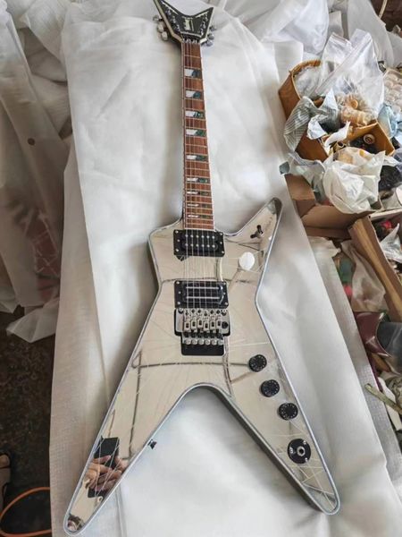 Guitarra elétrica com espelho de rachadura em formato de corpo especial grande personalizado em cores de tipos