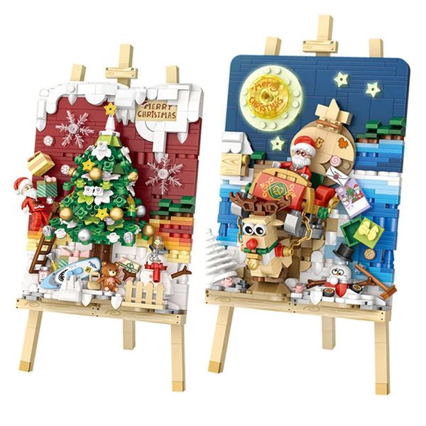 Forniture di giocattoli di Natale Mini blocchi di costruzione Slitta di Natale Bicicletta Disegno Bambini Costruzione di giocattoli Puzzle fai da te Mattoni Ragazze Ragazzi Regali di festa Casa 231129