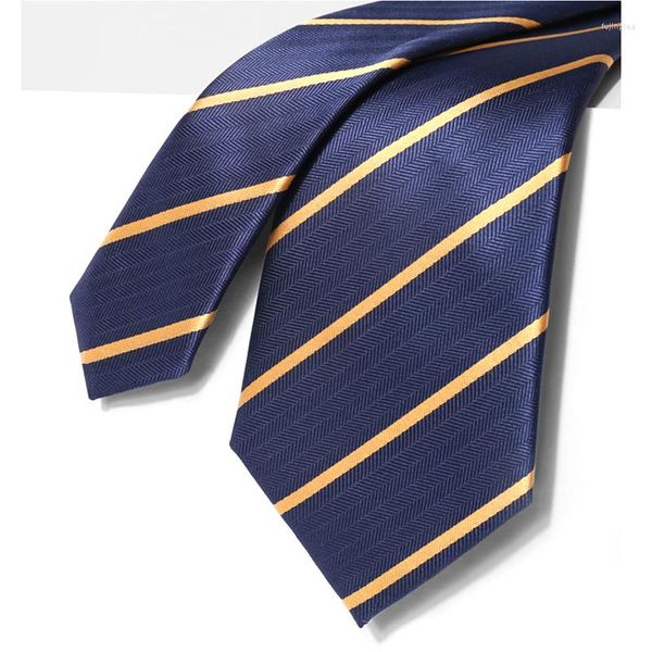 Papillon cravatta a righe blu navy di lusso per uomo 7 cm matrimonio business design di marca vestito di moda cravatta in poliestere di seta con confezione regalo