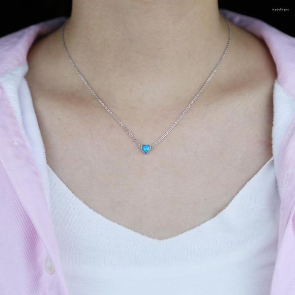 Ketten Minimalistischer Kristall Shinning Blue Opal Herz Anhänger Halskette 925 Sterling Silber Gliederkette Für Frauen Romantisches Schmuckgeschenk