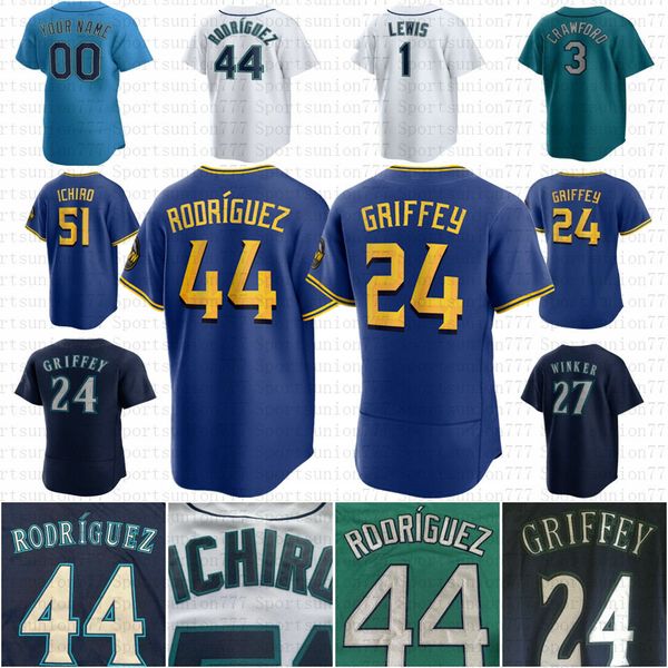 Ken Griffey Jr 44 Julio Rodriguez Özel Beyzbol Formaları JP Crawford Edgar Martinez Suzuki Ichiro Jarred Kelenic Kolten Wong Matt Brash Kyle Lewis 2023 Şehir