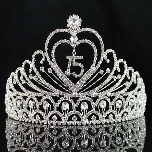 Janefashions Quinceanera Sweet 15 Quindici 15th Birthday Party coronas de Clear White Tiara con strass austriaco Corona Y200807244m