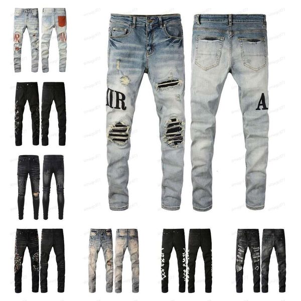 450 Amirs Jeans da donna firmati da uomo Jeans strappati effetto consumato Jeans dritti slim per uomo Stampa Army Fashion Pantaloni skinny da uomo M 6117 aMirIs