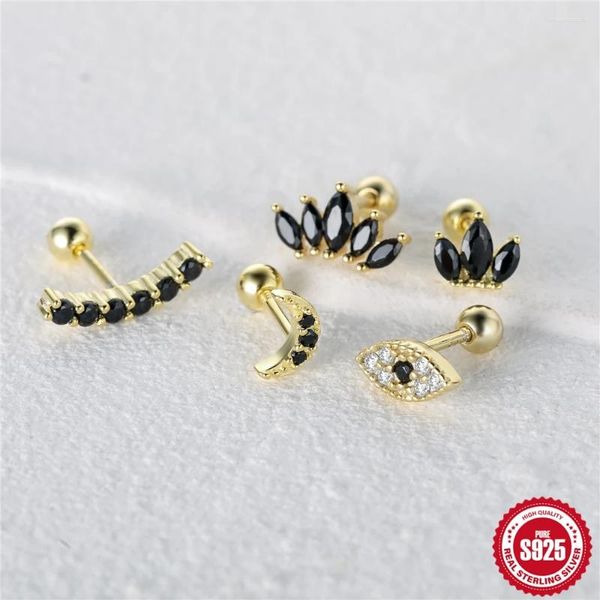 Brincos canner 1 peça s925 prata esterlina punk preto cz zircão para mulheres espiral piercing orelha studs hip-festa jóias