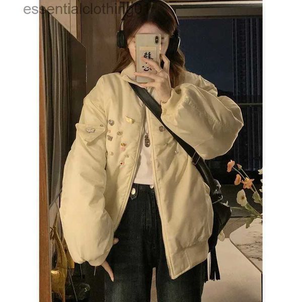 Mulheres para baixo parkas bege roupas femininas outerwear topo para baixo jaquetas moda streetwear y2k estilo high street americano 2023 novo inverno fe casaco l231129