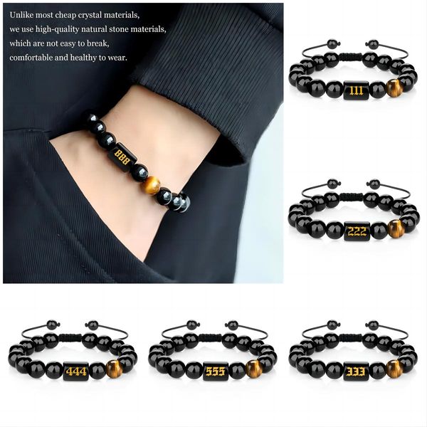 Bracelets de número de anjo para homens ligam feita à mão Black Onyx Tigre Belas de pedra de pedra