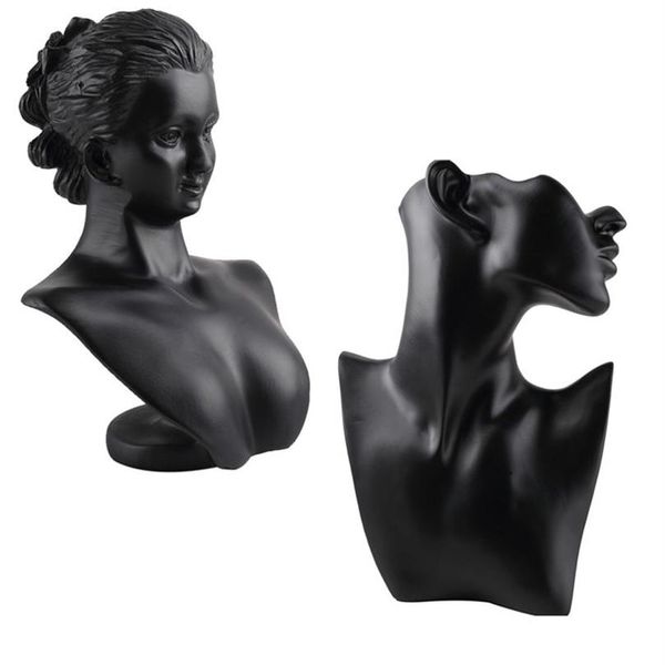 Material de resina preta elegante manequim feminino para moda colar pingente busto jóias display titular exibição da loja de jóias 21111308n