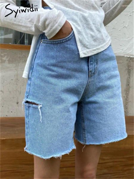 Damenshorts Syiwidii Jeans für Frauen Sommer 2023 Hohe Taille Ripped Distressed Gerade Lässige koreanische Mode Streetwear