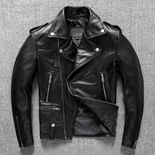 Fatos masculinos primeira camada jaqueta de couro de couro para homens motocicleta moda magro com lapelas casaco de juventude