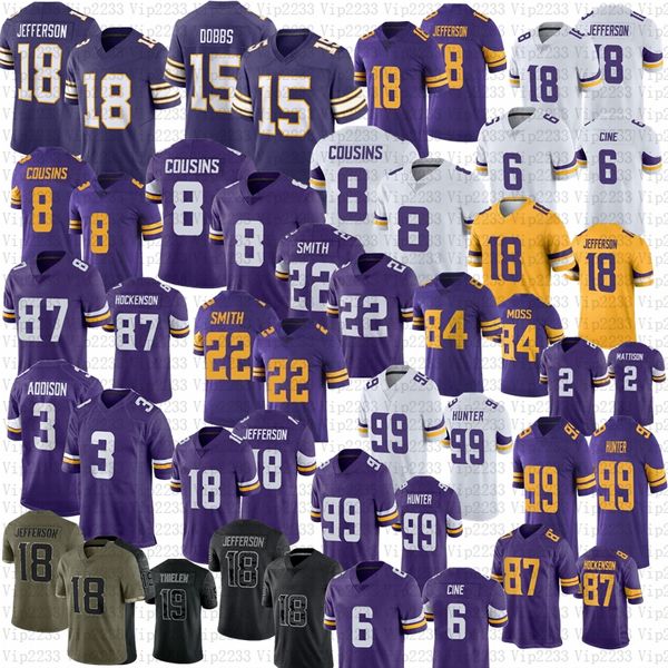 15 Joshua Dobbs neues Justin Jefferson Addison Fußballtrikot Dalvin Cook Adam Thielen Harrison Smith Danielle Hunter Randy Moss Lewis Cine T.J.Hockenson