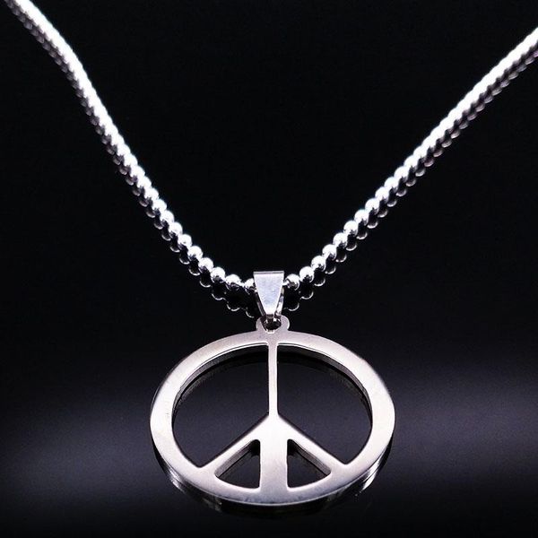 Подвесные ожерелья мирный символ из нержавеющей стали для женщин Unisex Простой серебряный ожерелье для колье или мужчины N1151S02