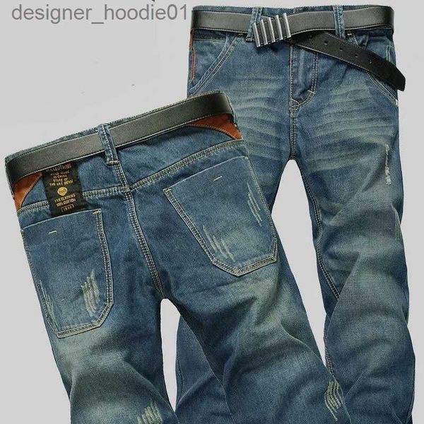 Calças de brim masculinas novas primavera outono jeans clássico magro em linha reta estiramento marca denim calças verão macacão fino ajuste calças jeans masculinos l231129