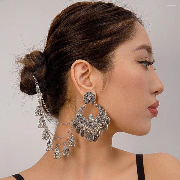 Baumelnde Ohrringe Ethnische Gypsy Silber Farbe Herzform Anhänger Einteiliger Ohrring Frauen Hochzeit Schmuck Legierung Glocken Lange Quaste Bijoux