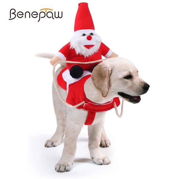 Vestuário para cães Benepaw Cão Papai Noel Equitação Traje de Natal Engraçado Pet Cowboy Rider Horse Outfit Filhote de Cachorro Gatos Roupas Roupas de Festa 231129