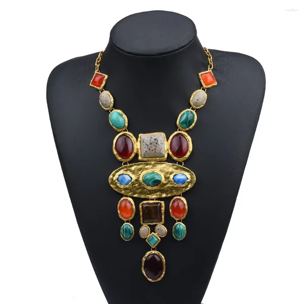 Ожерелья с подвесками, винтажные ювелирные аксессуары, оптовая продажа, длинные разноцветные драгоценные камни, этнический стиль, полимерный нагрудник, очаровательное массивное ожерелье для