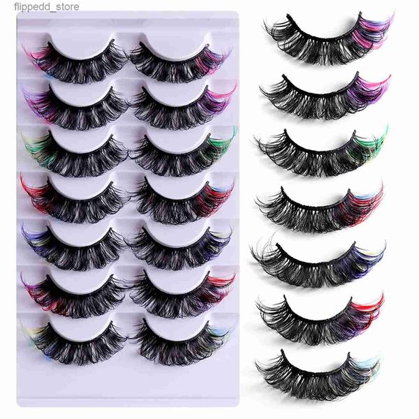 Cílios Postiços Cílios Coloridos Cílios de Vison Com Cor Fluffy Colorido Lash Dramático Longo Grosso Cat Eye Lashes Full Curly Cílios Postiços Tira Q231129