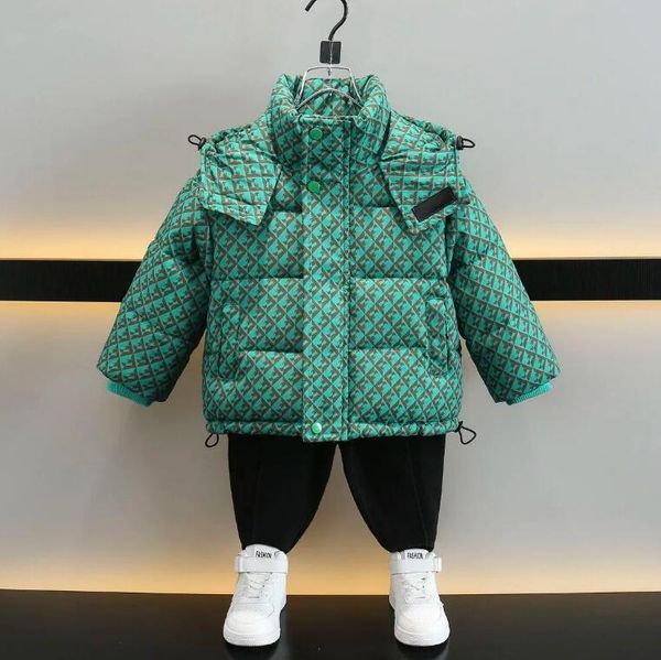 Inverno crianças designer jaqueta puffer menino com capuz verde xadrez para baixo jaquetas de algodão crianças casaco