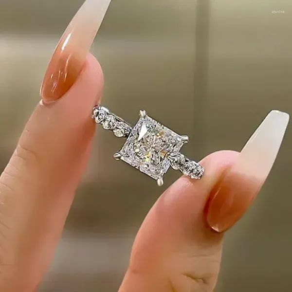 Alyans Drlove Eternity Prenses Square Kübik Zirkonya Kristal Kadın Nişan Lüks Aksesuarlar Klasik Lady Jewelry