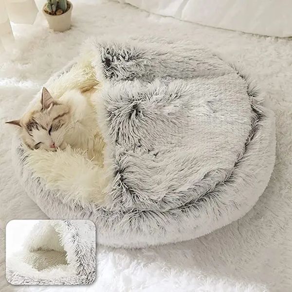 Canis Pens Winter Long Plush Pet Cat Cama Redonda Almofada de Gato Casa Quente Cesta de Gato Saco de Dormir Gato Ninho Canil 2 em 1 para Pequeno Cão Gato 231129