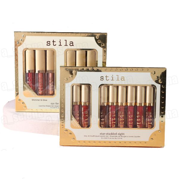 Stila For Elegance set Shimmer Glitter Liquid EyeShadow 6 pezzi Set da viaggio Glow Eye Shadow 8 pezzi Stay All Day Rossetto liquido